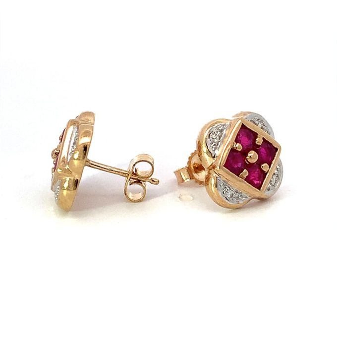 Ruby and Diamond Quatrefoil Stud Earrings