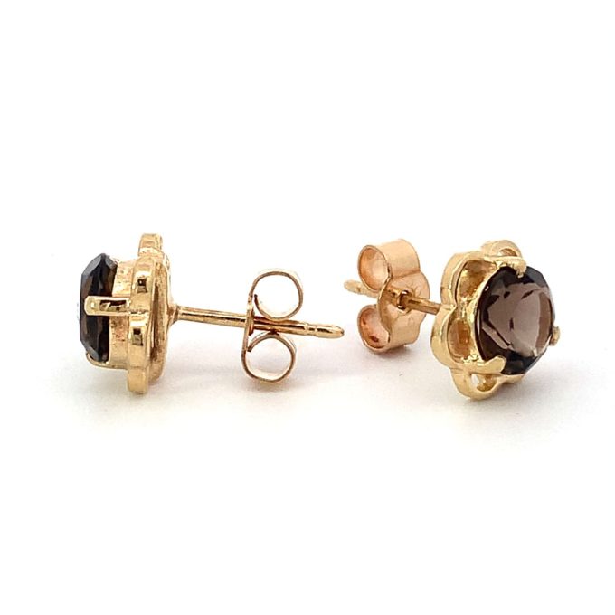 Smoky Quartz Flower Stud Earrings