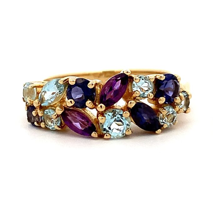 Multi Gem Yellow Gold Dress Ring