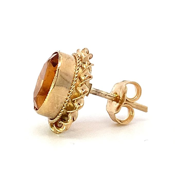 Citrine Yellow Gold Stud Earrings