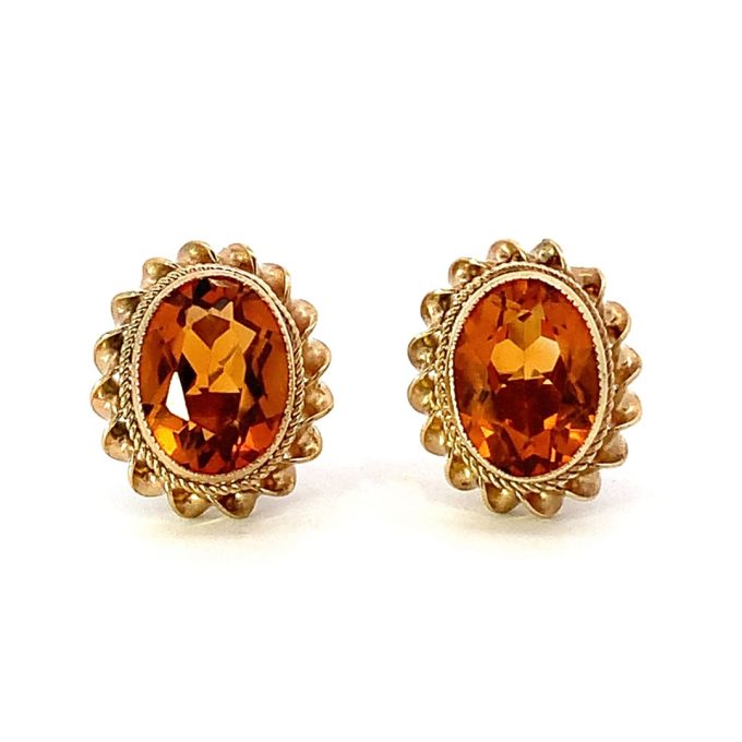 Citrine Yellow Gold Stud Earrings
