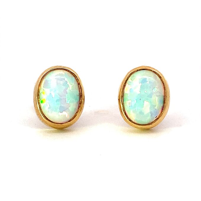 Cultured Opal and Gold Stud Earrings