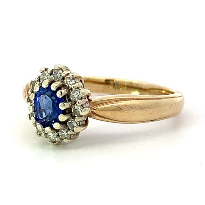 Yellow Gold Sapphire and Diamond Cluster Ring