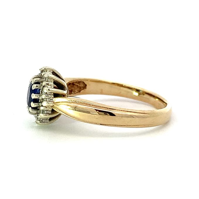 Yellow Gold Sapphire and Diamond Cluster Ring