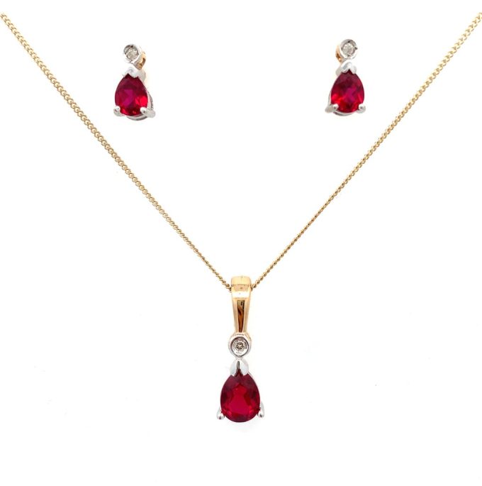 Created Ruby Earrings & Necklace Set