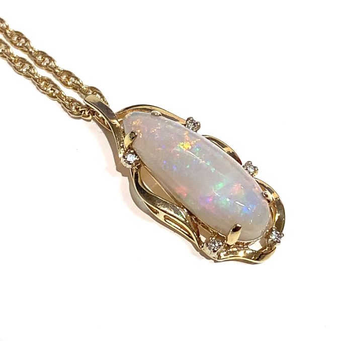 9ct Gold Opal & Diamond Pendant Necklace