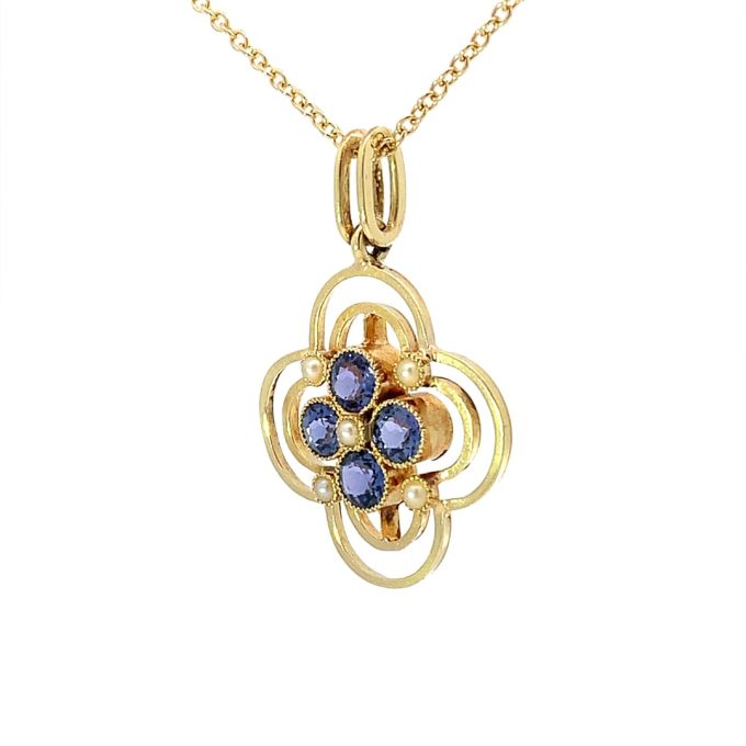 Antique Purple Sapphire and Pearl Necklace