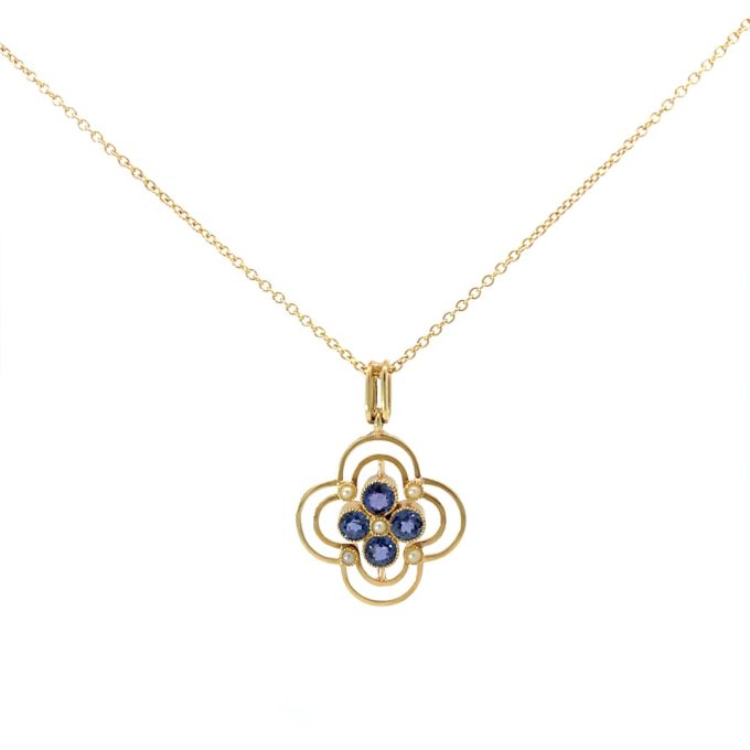 Antique Purple Sapphire and Pearl Necklace