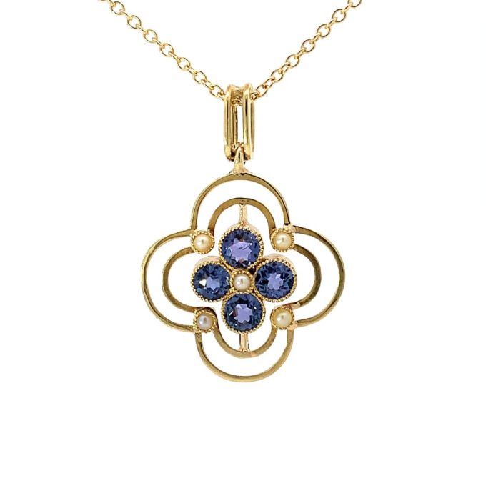 Antique Purple Sapphire and Pearl Necklace