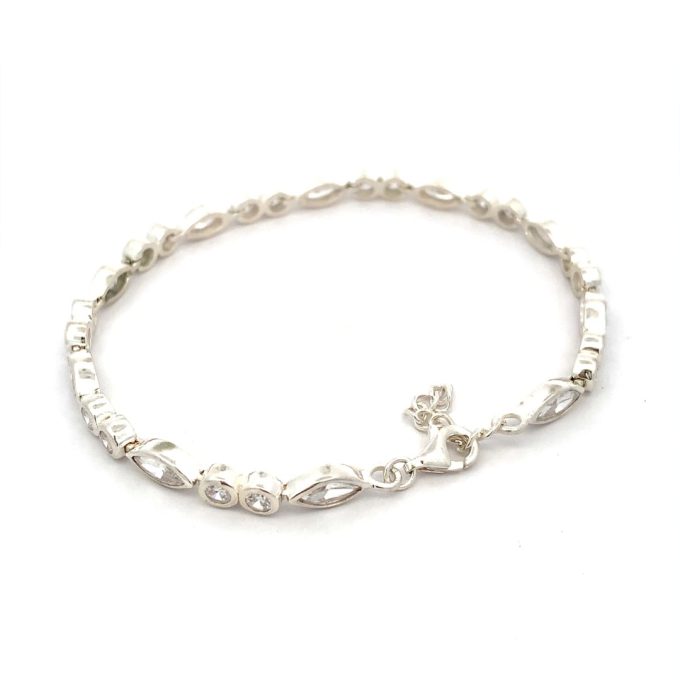 Silver Rub-Over Marquise CZ Bracelet