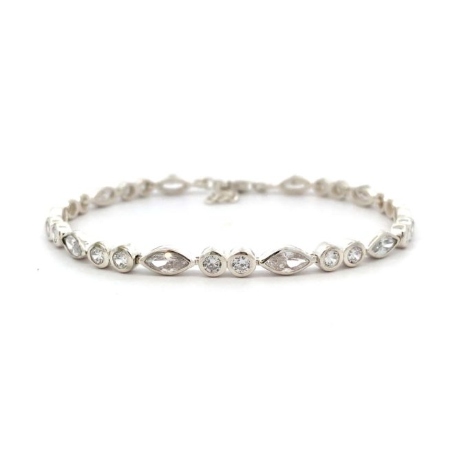 Silver Rub-Over Marquise CZ Bracelet