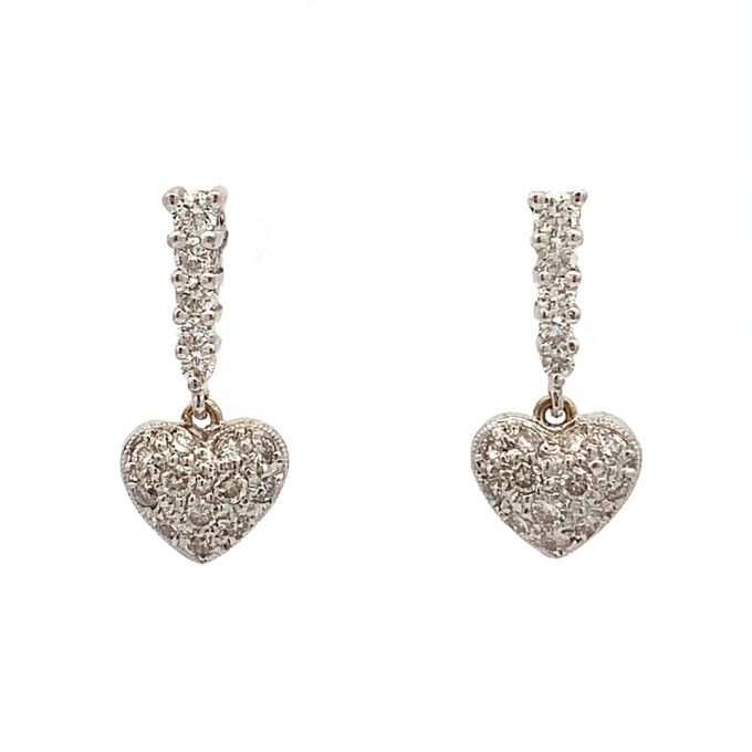 Diamond Pave Heart Drop Earrings
