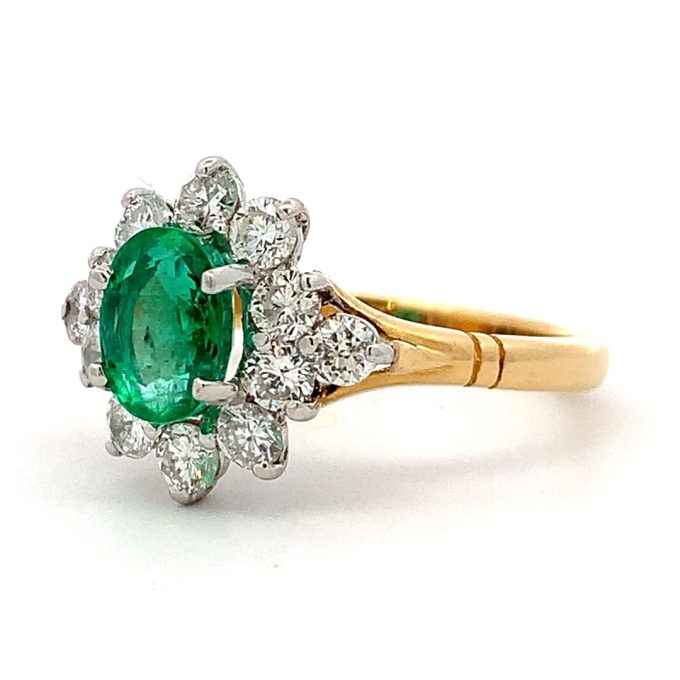 Emerald and Diamond Cluster Ring