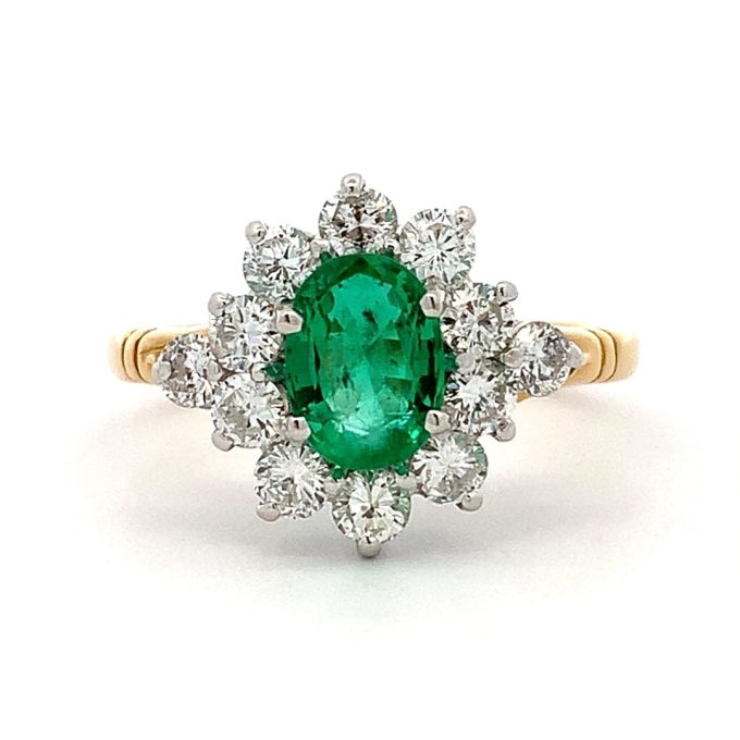 Emerald and Diamond Cluster Ring