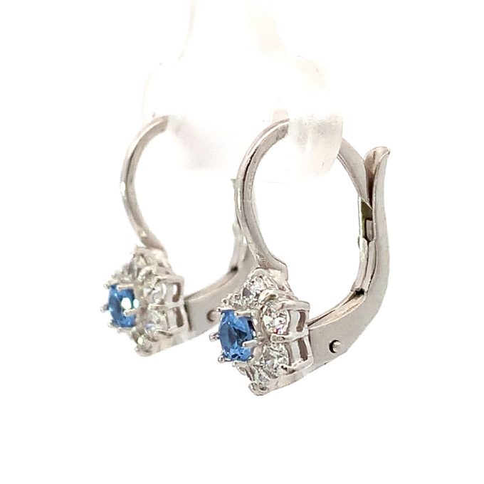 White Gold CZ Cluster Drop Earrings