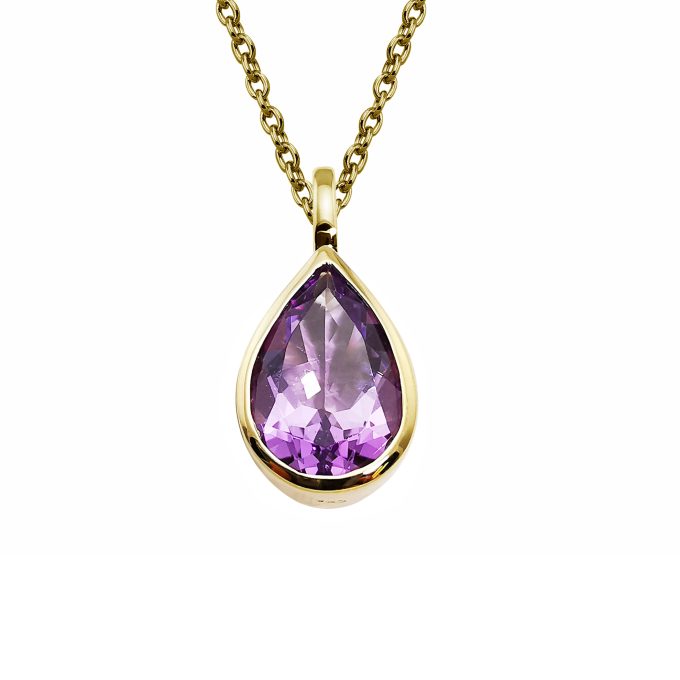 Unique Gold Plated Pear Cut Amethyst Necklace
