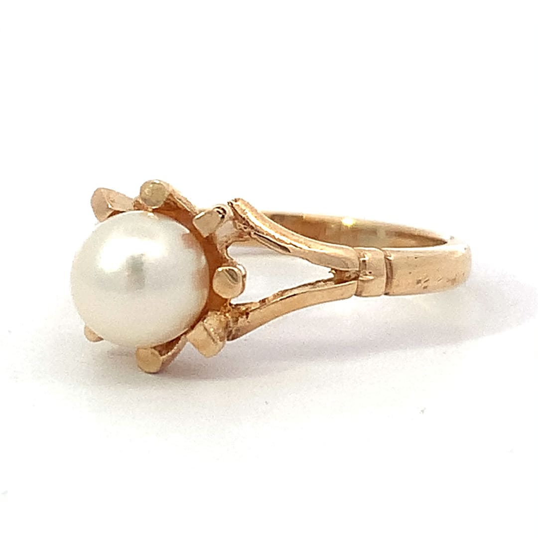 Vintage 9ct Gold Single Pearl Dress Ring
