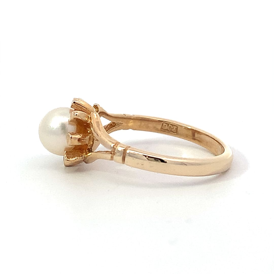 Vintage 9ct Gold Single Pearl Dress Ring