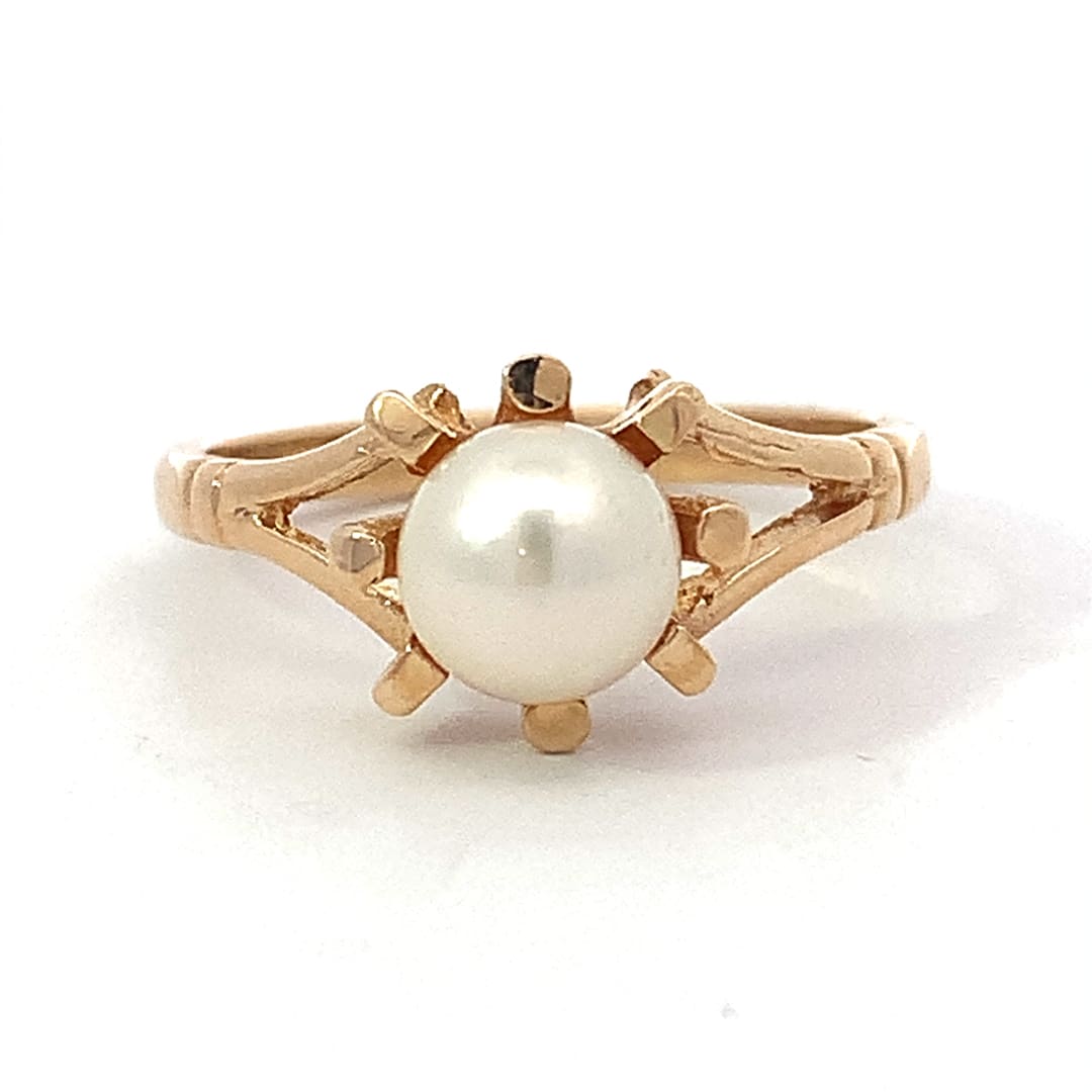 Vintage 9ct Gold Single Pearl Dress Ring