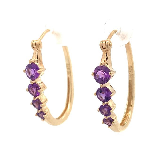 Yellow Gold Amethyst Creole Hoop Earrings