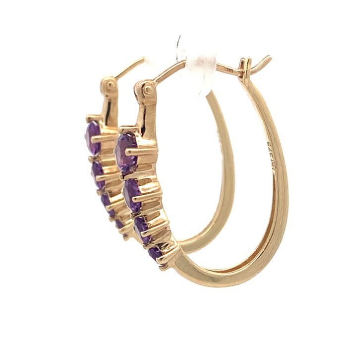 Yellow Gold Amethyst Creole Hoop Earrings