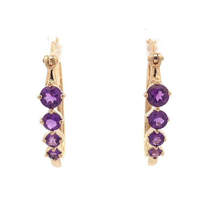 Yellow Gold Amethyst Creole Hoop Earrings