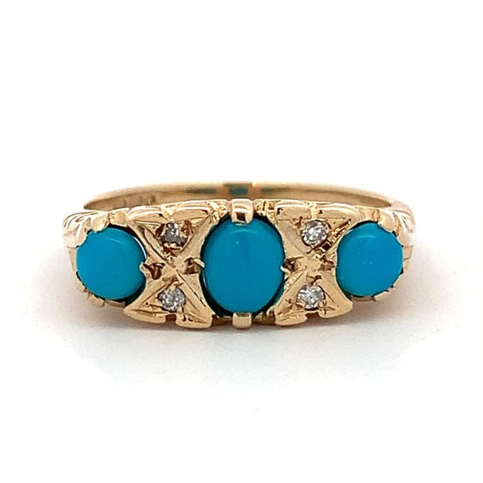 Vintage Style Turquoise & Diamond Gold Ring