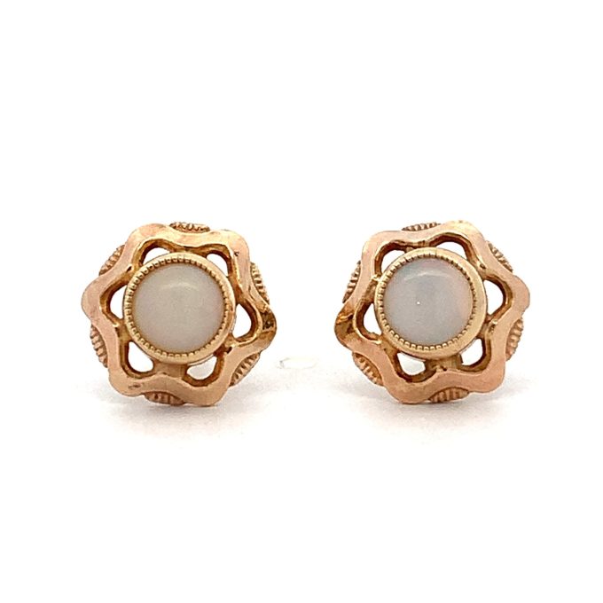 Vintage Yellow Gold Opal Stud Earrings