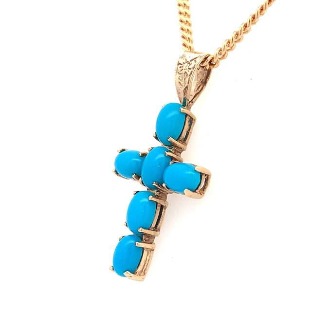 Vintage Turquoise & Gold Cross Necklace