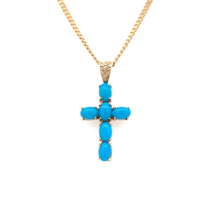 Vintage Turquoise & Gold Cross Necklace