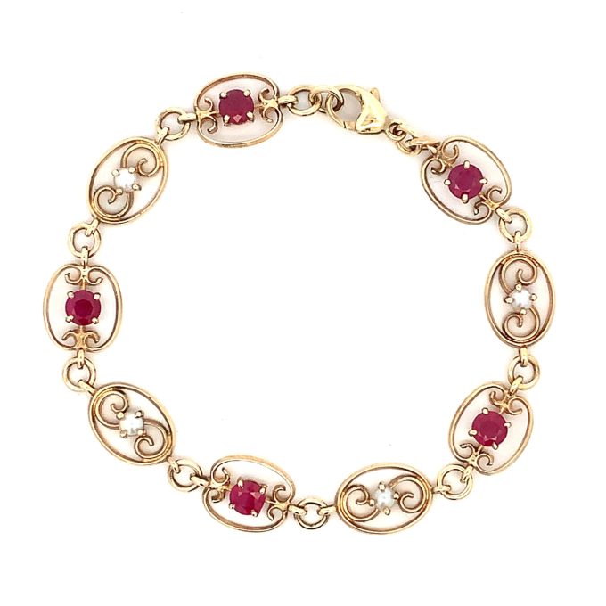 Yellow Gold Ruby and Pearl Bracelet