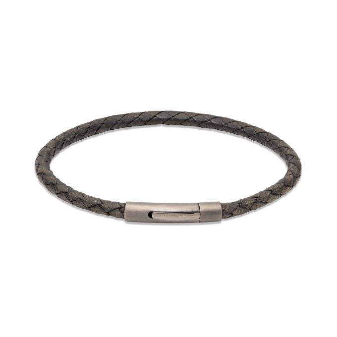 Unique Slim Antique Black Leather Bracelet 19cm