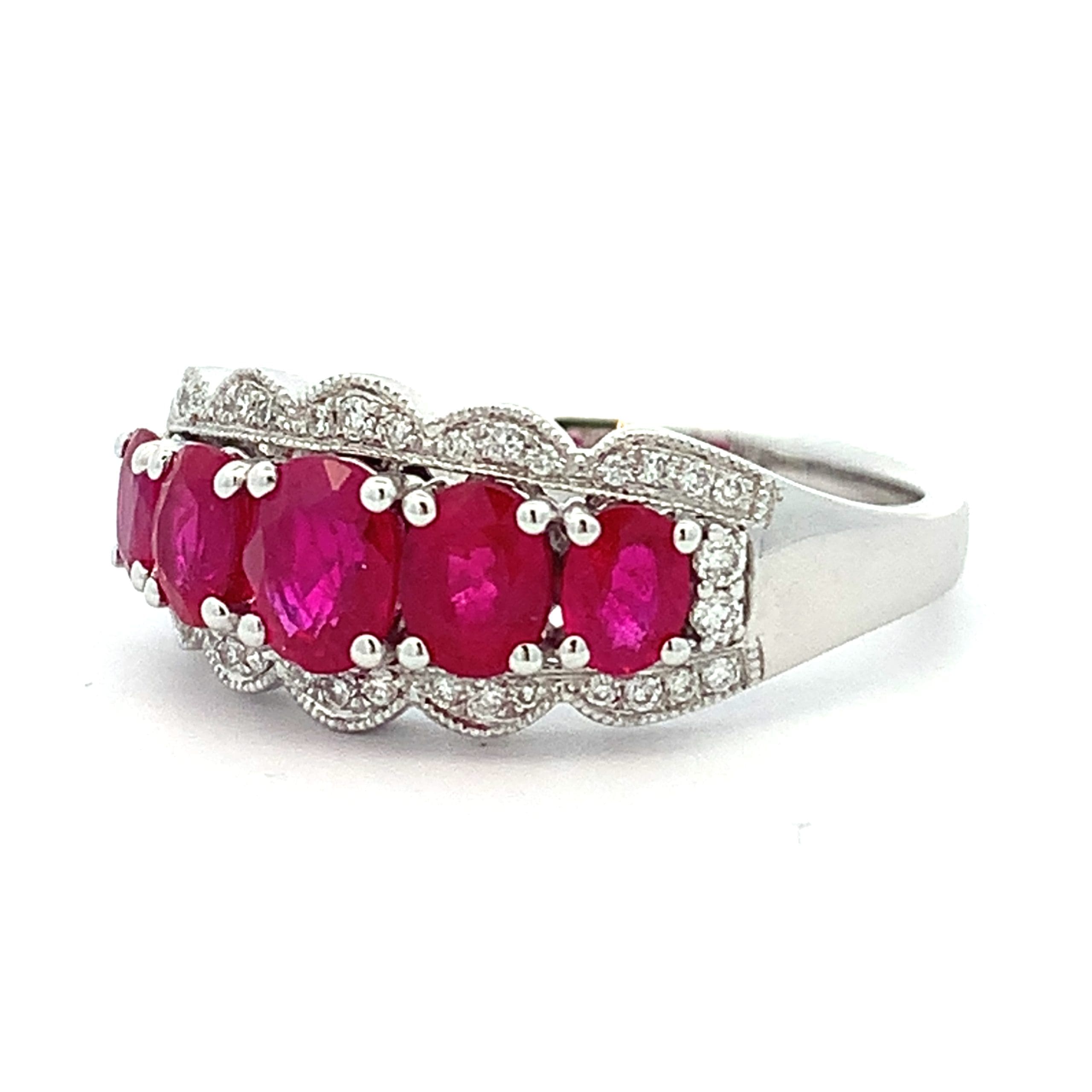 Ruby and Diamond Five Stone Dress Ring