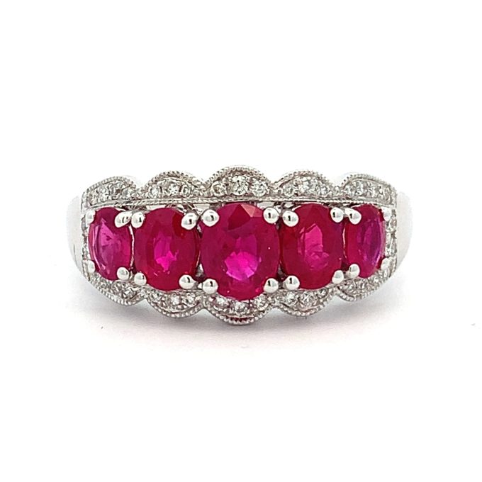 Ruby and Diamond Five Stone Dress Ring