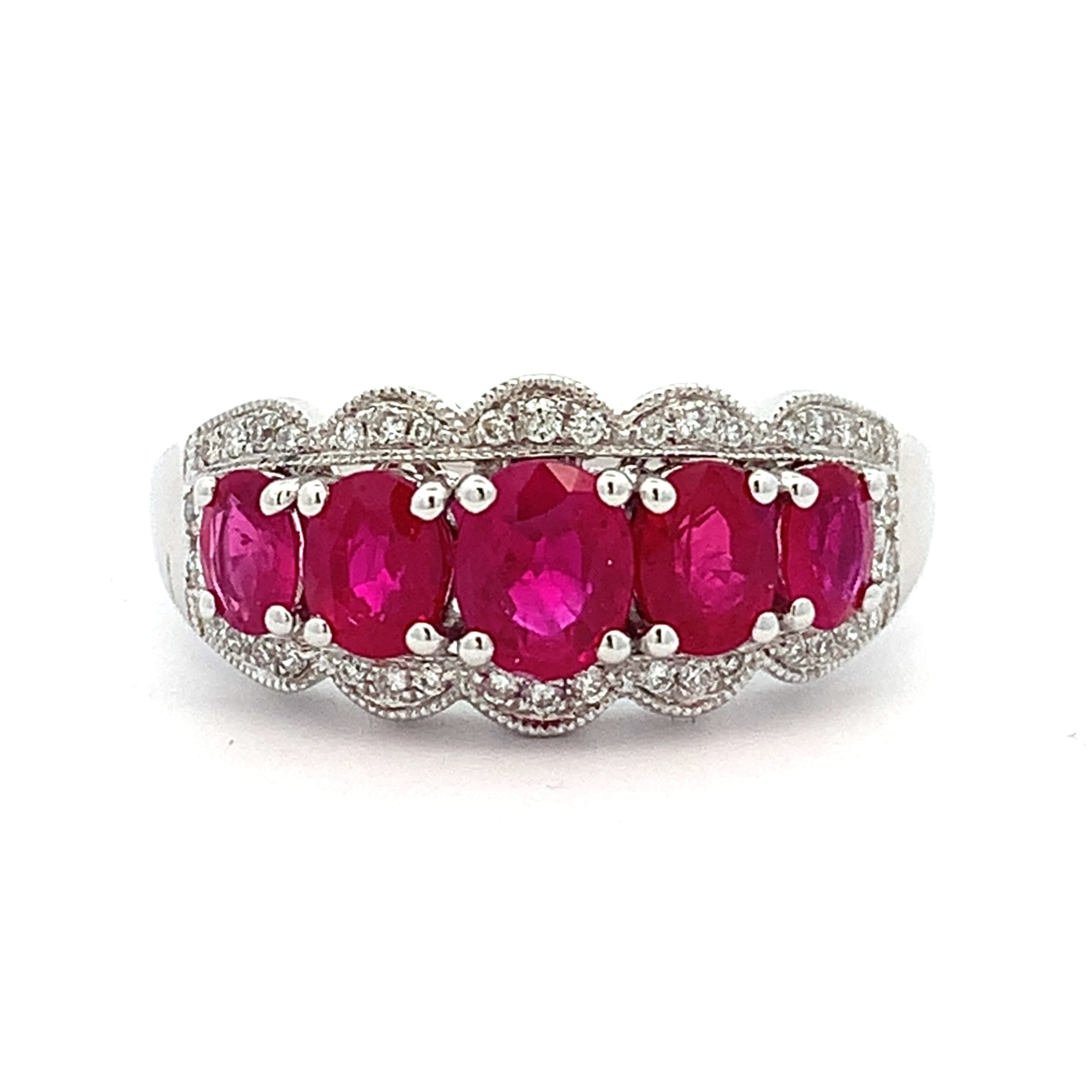 Ruby and Diamond Five Stone Dress Ring