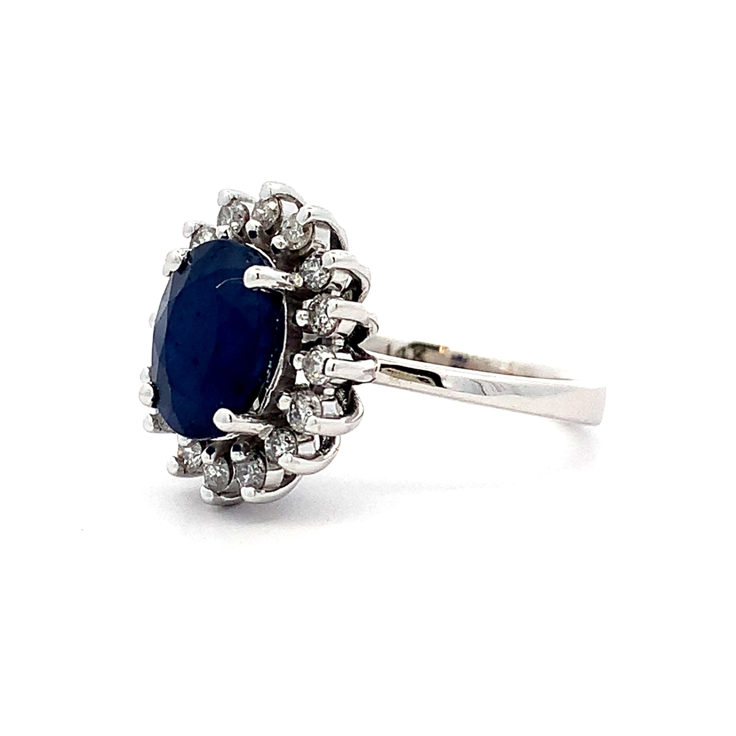White Gold Sapphire and Diamond Cluster Ring