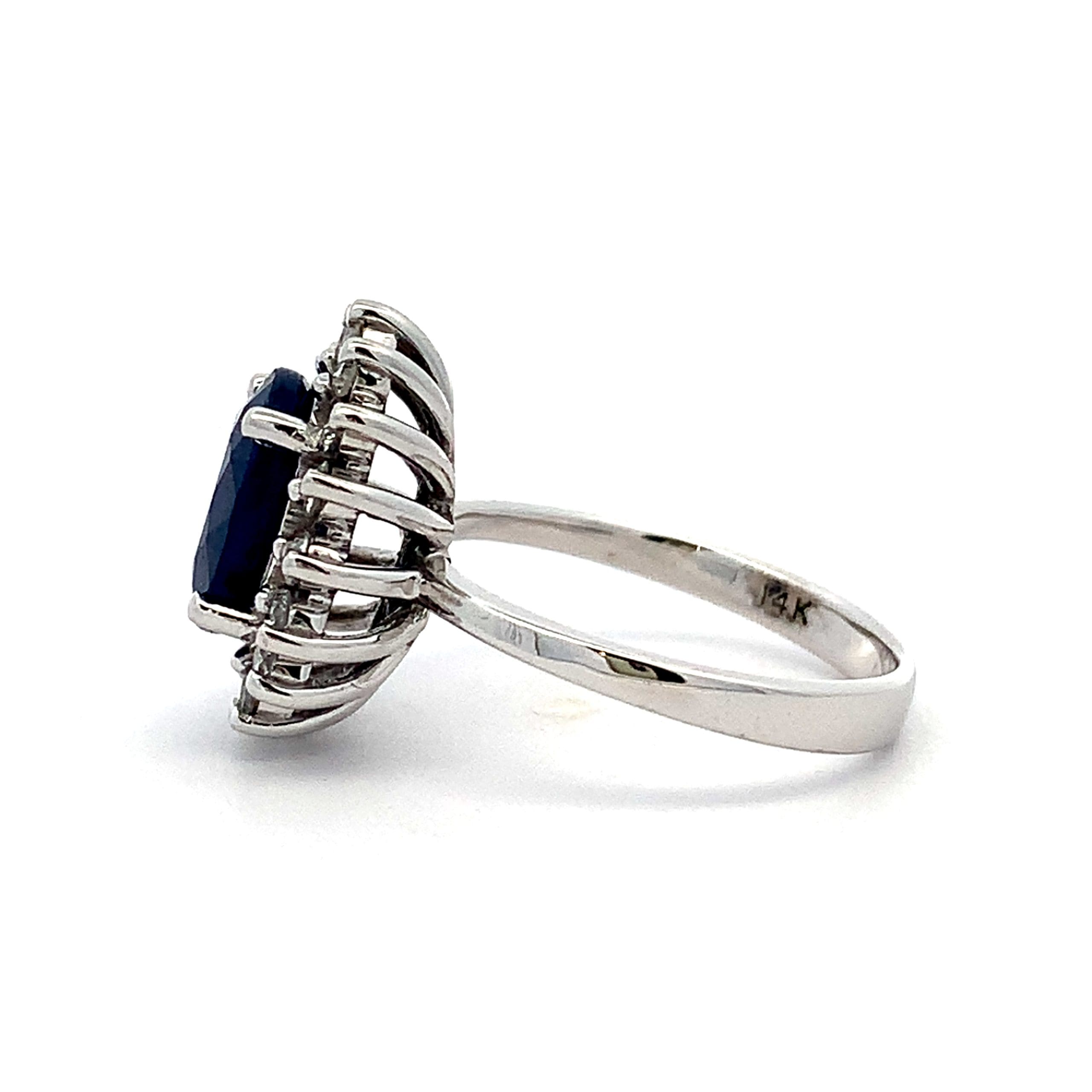 White Gold Sapphire and Diamond Cluster Ring