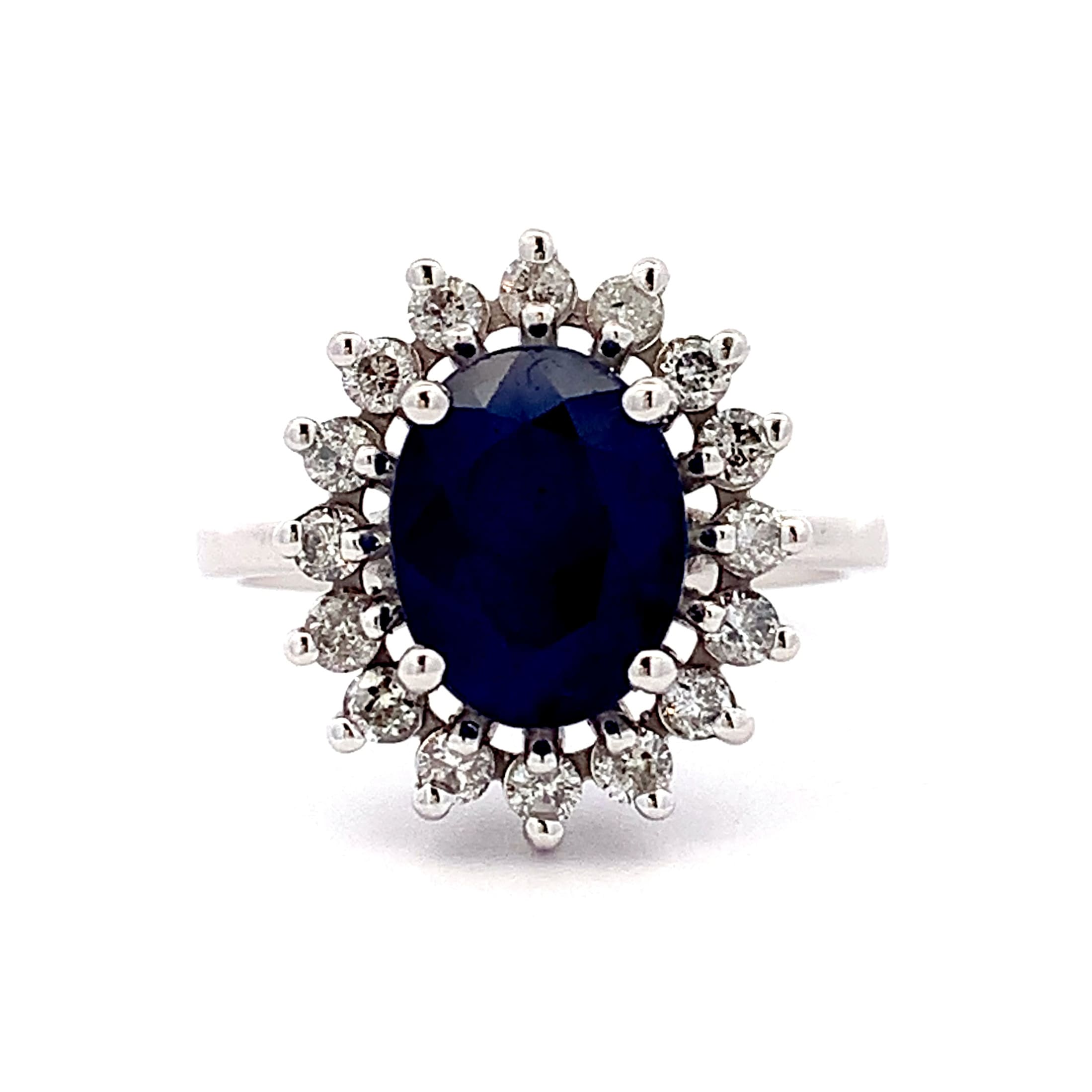 White Gold Sapphire and Diamond Cluster Ring