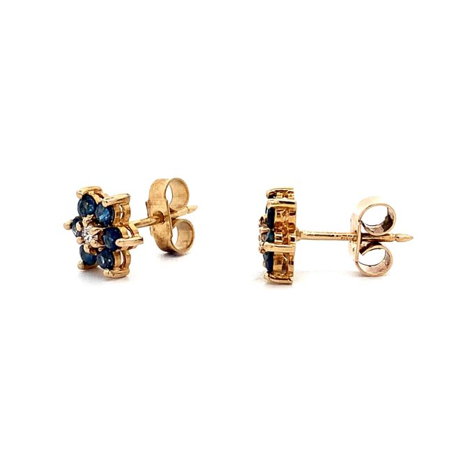 Vintage Sapphire Flower Stud Earrings
