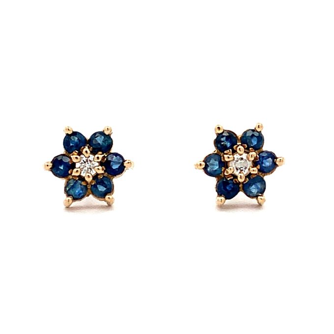 Vintage Sapphire Flower Stud Earrings
