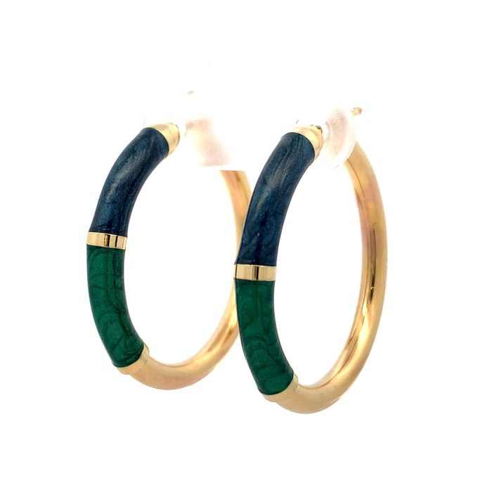 Large Yellow Gold Enamelled Hoop Earrings