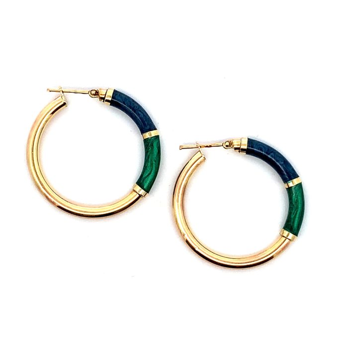 Large Yellow Gold Enamelled Hoop Earrings