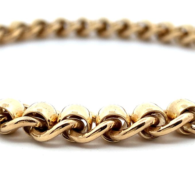 Ladies Yellow Gold Roller Ball Curb Bracelet