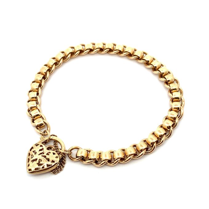 Ladies Yellow Gold Roller Ball Curb Bracelet