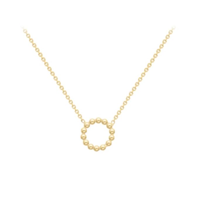 Yellow Gold Bead Circle Pendant Necklace
