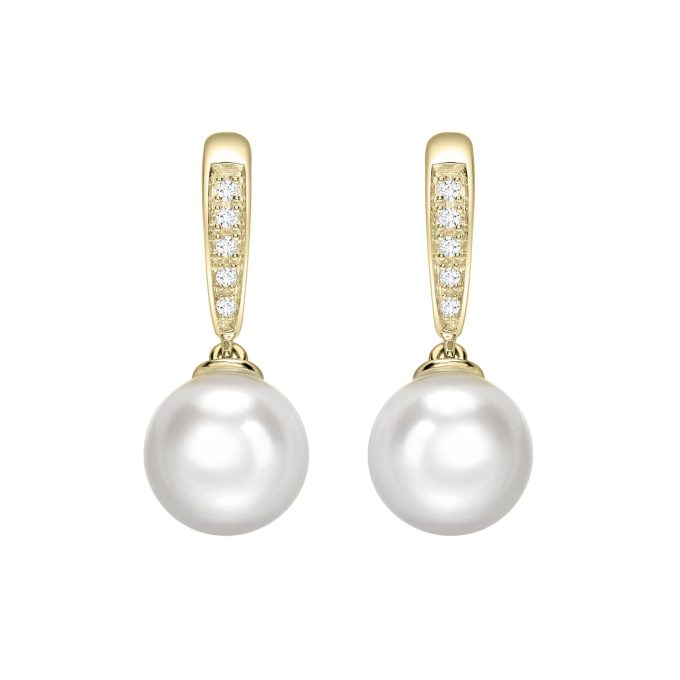 Pearl and Diamond Yellow Gold Drop Earrings