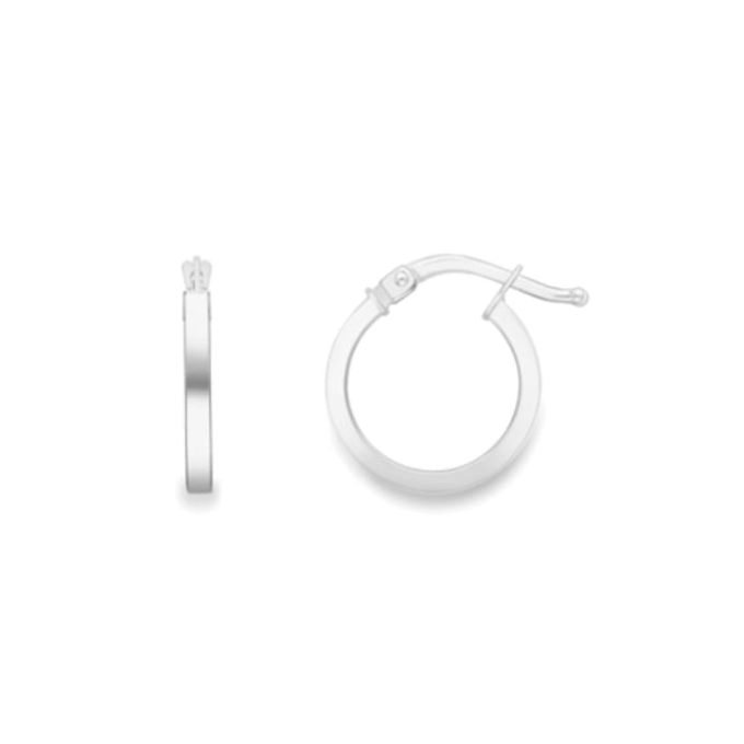 White Gold Square Profile Small Hoop Earrings