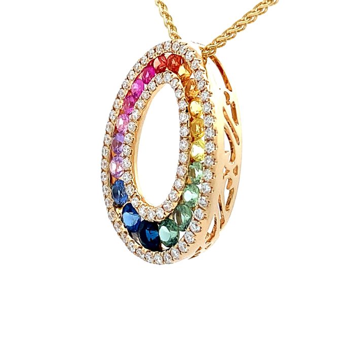 18ct Gold Rainbow Sapphire and Diamond Necklace
