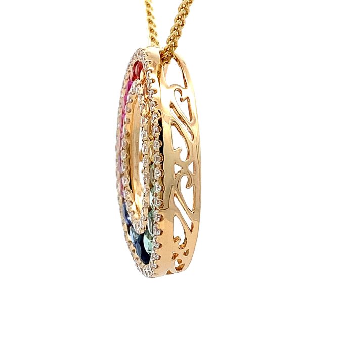 18ct Gold Rainbow Sapphire and Diamond Necklace