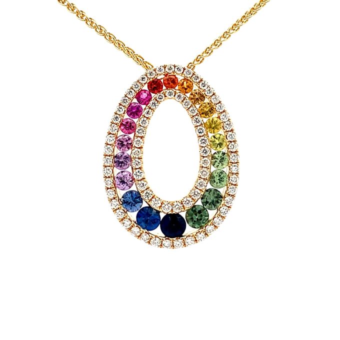 18ct Gold Rainbow Sapphire and Diamond Necklace